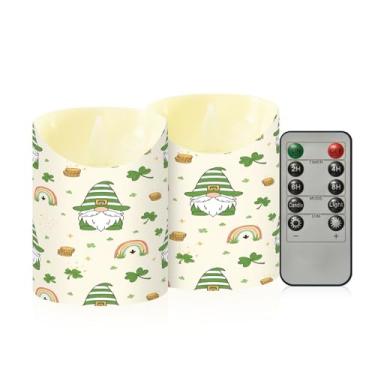 Imagem de Wassud Pacote com 2 velas sem chama de gnomo de São Patrício com controle remoto, velas realistas cintilantes com temporizador, velas decorativas para Natal, casamento, festa, decoração de casa