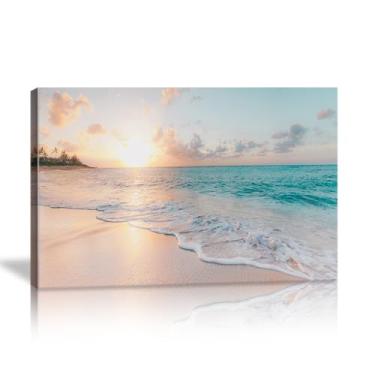 Imagem de Kpasnd Arte de parede de praia, decoração de parede com imagens do oceano, paisagem costeira, impressão em tela, pintura de pôster de paisagem marítima para sala de estar, quarto, casa