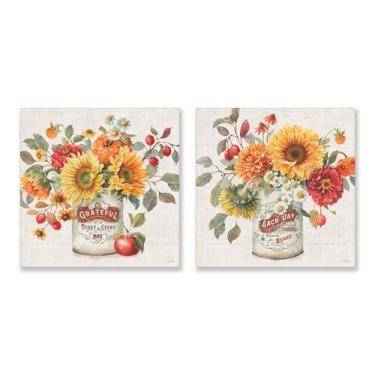 Imagem de 7CANVAS Girassol decoração de parede rústica flor amarela imagem em tela casa de fazenda pôster de girassol estilo country arte floral para quarto sala de jantar sala de estar 61 x 61 cm x 2 peças