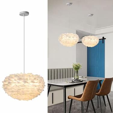 Imagem de Luminária Pendente Nórdica com Penas Brancas de 30 cm (11,8 polegadas) - Lustre Moderno para Quarto de Meninas, Quarto Infantil (30 cm/11,8 polegadas)