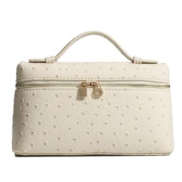 Imagem de Rejolly Bolsa tiracolo feminina pequena com alça superior bolsa de ombro designer bolsa de ombro silenciosa luxuosa bolsa moderna de couro, Creme de avestruz branco (ferragens douradas), Small