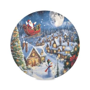 Imagem de STAYTOP Jogo americano redondo com cena noturna de Natal, 6 peças, tapetes de mesa antiderrapantes fáceis de limpar para decoração de mesa de festa de churrasco em casa
