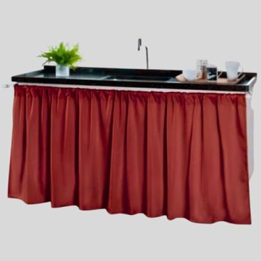 Imagem de Cortina Pia Cozinha Moderna Elegante 1,40 x 80 Decoração Balcão Tanque Tecido Oxford(Cortina Pia VINHO,3 UNIDADES)