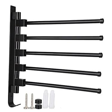 Imagem de Toalheiro Prateleira para toalhas Suporte para toalhas Espaço Alumínio Montado na parede Organizador de armazenamento de banheiro com várias hastes para banheiro de hotel (cinco pólos pretos)