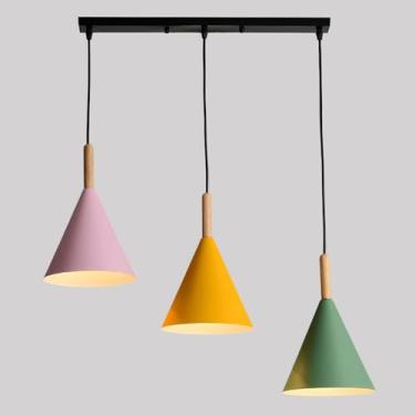 Imagem de Lustres criativos e coloridos, luminárias pendentes modernas de metal para sala de jantar, com 3 lâmpadas e soquete E26, ideais para quarto, cozinha e ilha.