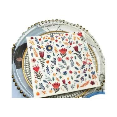 Imagem de Guardanapos De Papel Quadrados Com Estampa Floral Colorida Para Restau