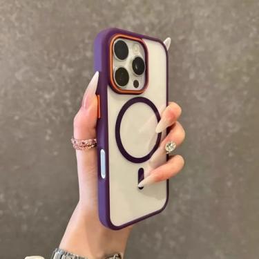 Imagem de Capa transparente de luxo para iPhone 17 16 15 14 13 12 11 Pro Max, com proteção contra impactos, ímã e carregamento sem fio, na cor roxa.