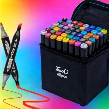 Imagem de Caneta 48 cores Para Colorir Desenho Profissional Conjunto De Canetinhas Pontas Duplas Codificados por Cores Vivas para Desenho - Premium