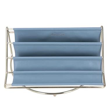 Imagem de Organizador de prateleira de mesa Premium Multi Layer Rack de armazenamento de mesa para escritório em casa Organizador de prateleira de mesa de couro de ferro durável 30x18,5x14cm (Azul Tamanho