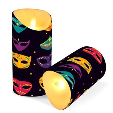 Imagem de SEHANY Máscara de carnaval velas sem chamas com controle remoto e temporizador, 2 peças de velas de pilar de LED cintilantes operadas por bateria para decoração de festa de casamento, dia dos
