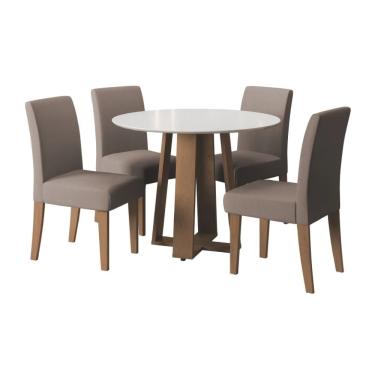 Imagem de Conjunto de Mesa Sala de Jantar Athenas Redonda 1,03m 4 Cadeiras Trieste Cedro / Off White / Mascavo
