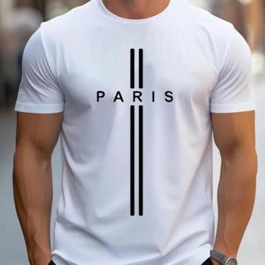 Imagem de Camiseta Masculina Slim Fit de Algodão - Estampa Paris - Manga Curta, 