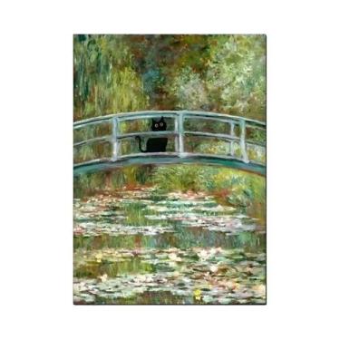 Imagem de Pintura Em Tela De Gato Preto De Claude Monet, Arte De Parede Para Sal