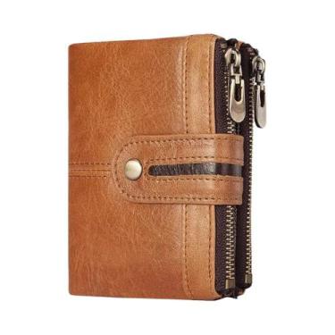 Imagem de Carteira De Couro Masculina Com Bloqueio RFID E Bolso Com Zíper Para M