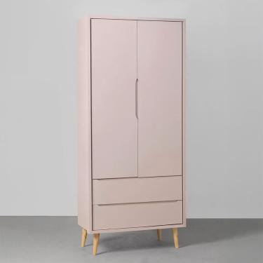 Imagem de Guarda-Roupa Retrô Theo 2 Portas com Pés Madeira Natural - Rosa