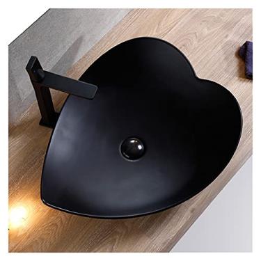 Imagem de Pia acima do balcão acessórios de banheiro bancada de cerâmica lavatório de banheiro doméstico lavatório de piscina pia de cozinha (cor: branco) (preto)