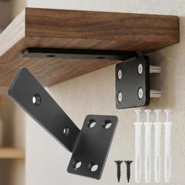 Imagem de 1 conjunto de suportes invisíveis pretos pesados em forma de L de metal de ângulo reto suporte de montagem de parede suporte de reparo de móveis (3,5 x 15 x 6,5 cm)