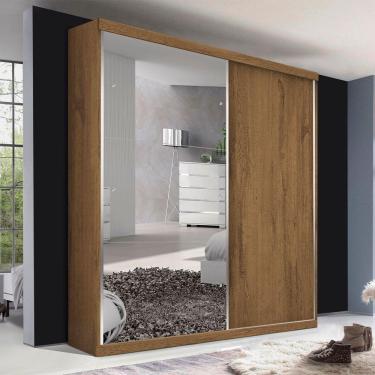 Imagem de Guarda Roupa Solteiro 2 Portas De Correr 2 Gavetas E 3 Espelhos Salvador Plus Minastex Freijó