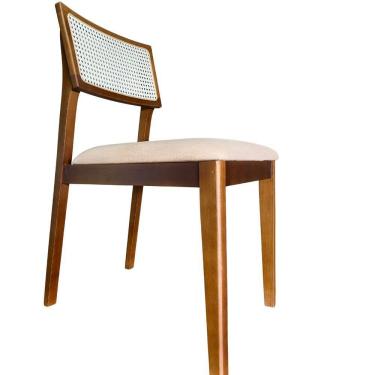 Imagem de Cadeira élise Madeira Maciça Linho Ou Boucle 2 Peças - Élpis Móveis Linho Bege Nogueira