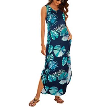 Imagem de Hount Vestido feminino casual de verão sem mangas solto com bolsos, Floral - 19, Small