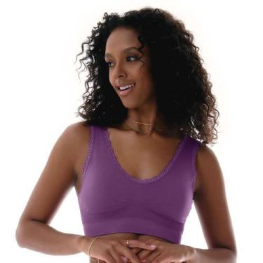 Imagem de Sutiã Top com Renda e Bojo Removível sem Costura Roxo Zee Rucci, G