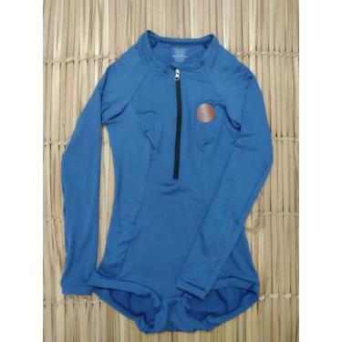 Imagem de Maiô adulto short manga longa neolycra proteção uv50+ Azul Tamanho:MCo