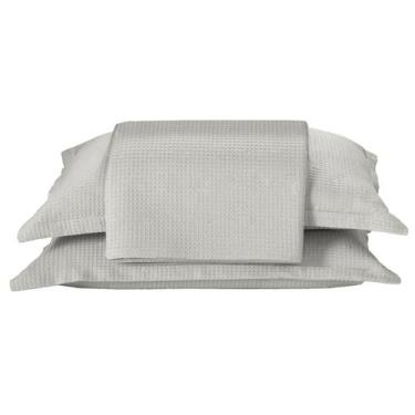 Imagem de Kit Colcha Piquet Favo Dohler 3 Peças Cama Casal 100% Algodão, Prata