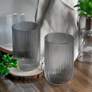 Imagem de 12 unidades Copos Caneladas Conjunto Taças de Suco Agua 400ml Grande V