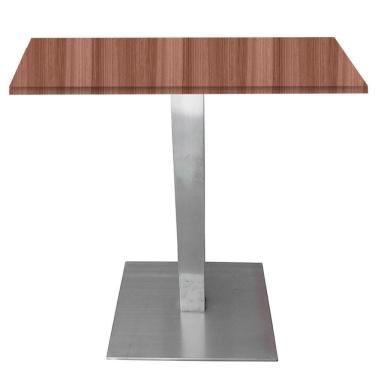 Imagem de Mesa Quadrada Alpha Inox Prata 73,50 Cm (altura) Tampo Mdp Quadrado 80 Cm Walnut (larg)