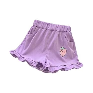 Imagem de Shorts De Verão Para Meninas Com Estampa De Morango E Renda, Roupas De