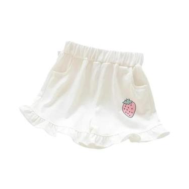 Imagem de Shorts De Verão Para Meninas Com Estampa De Morango E Renda, Roupas De