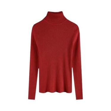 Imagem de Suéter Feminino De Tricô Gola Alta Grosso Outono Inverno Casual Slim F