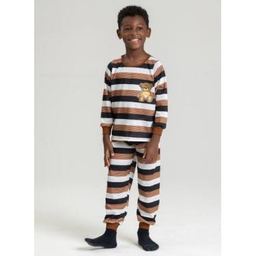 Imagem de Pijama Longo Marrom Infantil Menino Ursinho com Listras - Molekada, 14