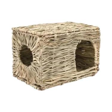 Imagem de Casa Dobrável De Palha Trançada Para Coelhos, Hamsters E Porquinhos-da