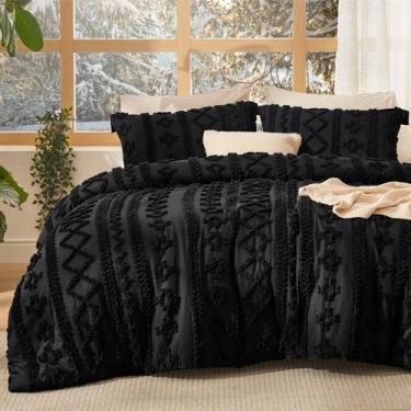 Imagem de Conjunto de Edredom Bedsure Tufted Boho Tamanho Casal Preto 3 Peças