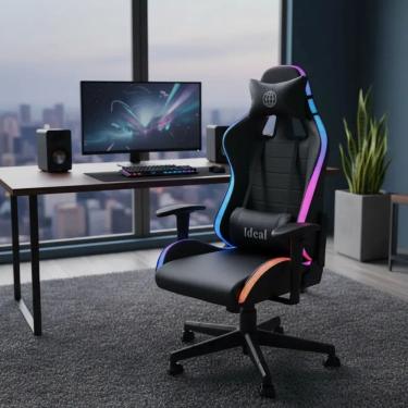 Imagem de Cadeira Escritório Gamer Estofada Giratória Suporte Lombar e Cervical Ajuste Regulagem...