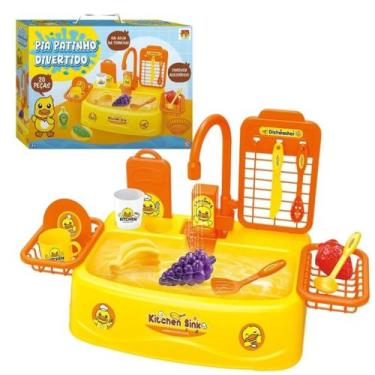 Imagem de Pia De Cozinha Brinquedo Infantil Patinho Divertido Cor Amarelo Dm Toy