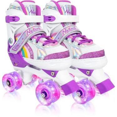 Imagem de Patins Infantil Quad Ajustável  Rodas Em Led  - import, Roxo, 32-35