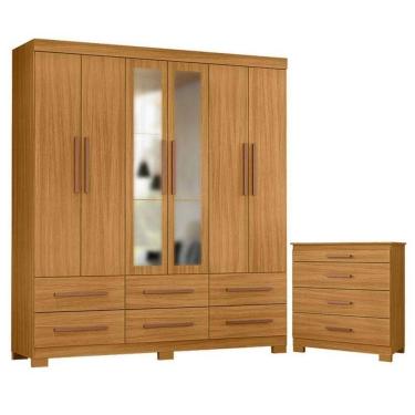 Imagem de Cômoda 4 Gavetas New E Guarda Roupa Casal New Kansas Com Espelho Carvalho Americano Tx -incorplac