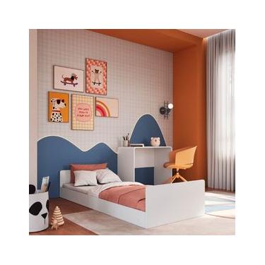 Imagem de Cama Infanto Juvenil com Escrivaninha Solteiro Branco Completa Móveis
