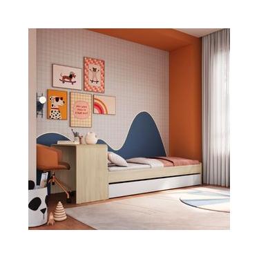Imagem de Cama Infanto Juvenil com Escrivaninha e Cama Auxiliar Solteiro Carvalho Completa Móveis