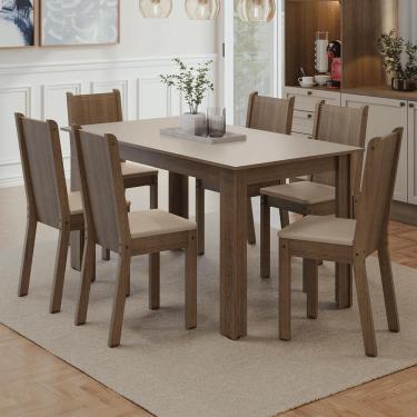 Imagem de Conjunto Sala de Jantar Dolce Mesa Tampo de Madeira 6 Cadeiras Rustic/Crema/Sintético Bege Madesa