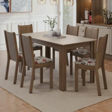Imagem de Conjunto Sala de Jantar Dolce Mesa Tampo de Madeira 6 Cadeiras Rustic/Crema/Floral Hibiscos Madesa