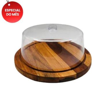 Imagem de OFERTA DIA DAS MAES Boleira de Madeira Teca 28cm com tampa de Acrilico