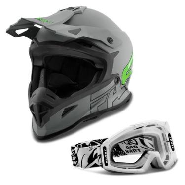 Imagem de Kit Capacete Pro Tork Fast 788 Grey Fosco Óculos Pro Tork Blast Branco