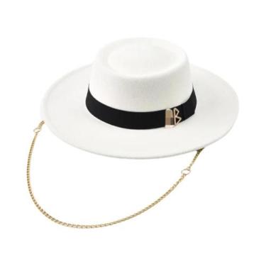 Imagem de Chapéu Fedora Feminino Elegante De Feltro Com Letra RB Metálica Para O