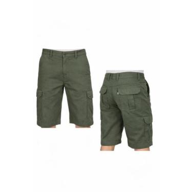 Imagem de Bermuda Cargo Masculina em Sarja - R Sete - Veste até 56, Verde, 48