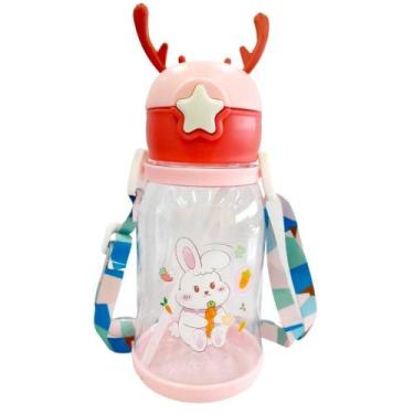 Imagem de Squeeze Infantil com Tampa e Alça Rosa 450 ml- Quanhe