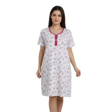 Imagem de Camisola Botão Feminina Manga Curta Estampa Floral Pijama Camisão Gest