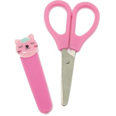 Imagem de Tesoura Escolar 12,5cm Divertida com Capa Protetora - - KIT, Rosa